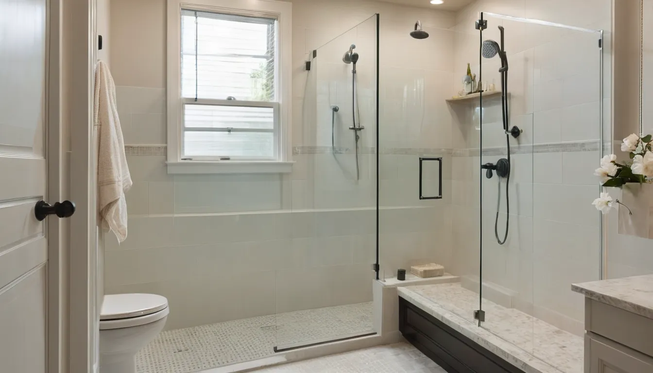 Bright converted bathroom with a low-threshold walk-in shower and grab bar in a Houston home